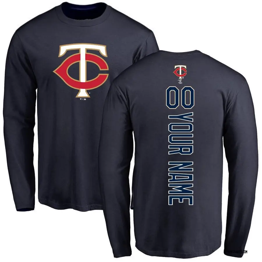 Men's Custom Minnesota Twins Custom Backer Long Sleeve T-Shirt - Navy