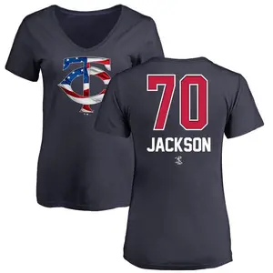 Women's Alex Jackson Minnesota Twins Name and Number Banner Wave V-Neck T-Shirt - Navy