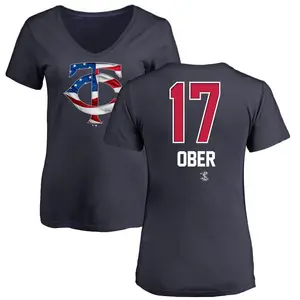 Women's Bailey Ober Minnesota Twins Name and Number Banner Wave V-Neck T-Shirt - Navy