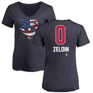 Women's Brian Zeldin Minnesota Twins Name and Number Banner Wave V-Neck T-Shirt - Navy