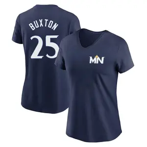 Women's Byron Buxton Minnesota Twins Navy 2024 City Connect Fuse Name & Number V-Neck T-Shirt