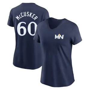 Women's Carson McCusker Minnesota Twins Navy 2024 City Connect Fuse Name & Number V-Neck T-Shirt