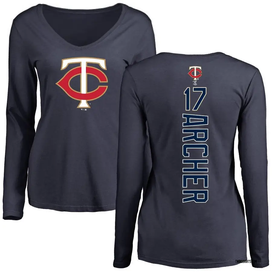 Women's Chris Archer Minnesota Twins Backer Slim Fit Long Sleeve T-Shirt - Navy