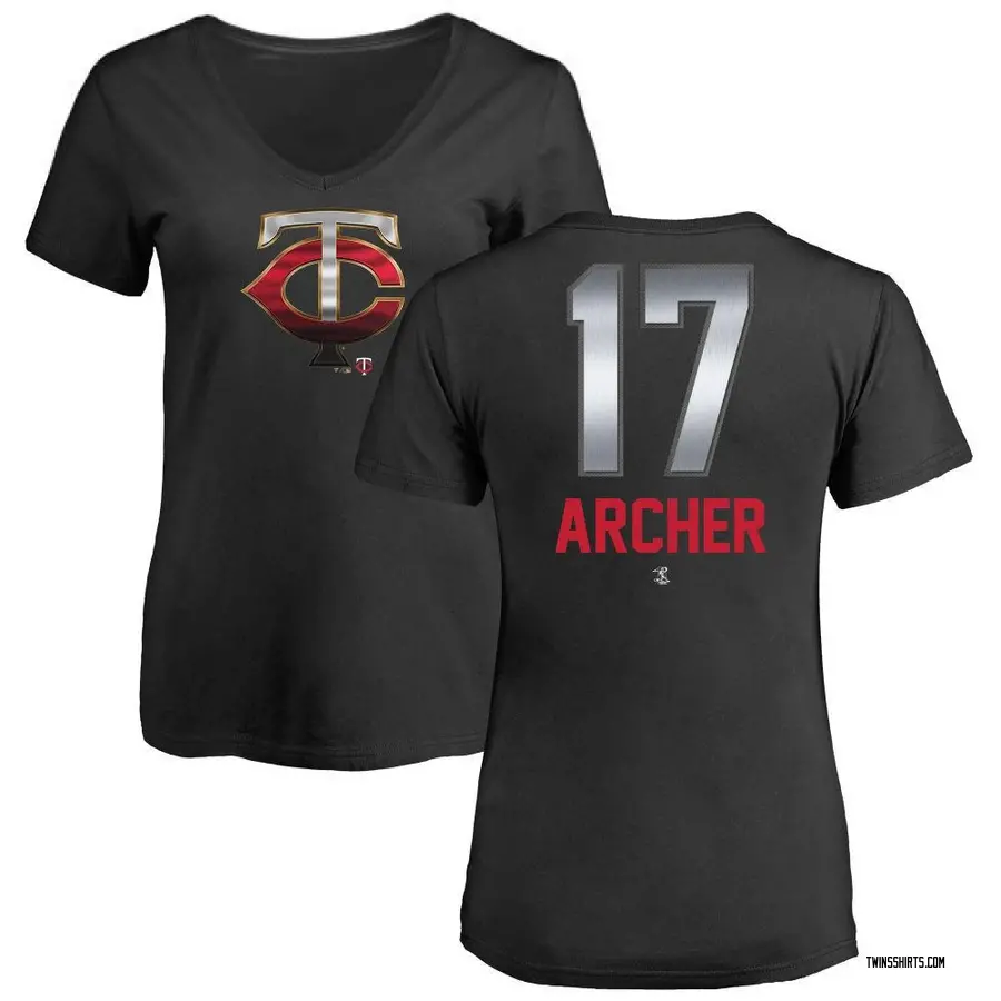 Women's Chris Archer Minnesota Twins Midnight Mascot V-Neck T-Shirt - Black