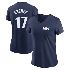 Women's Chris Archer Minnesota Twins Navy 2024 City Connect Fuse Name & Number V-Neck T-Shirt