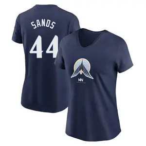 Women's Cole Sands Minnesota Twins Navy 2024 City Connect Name & Number V-Neck T-Shirt