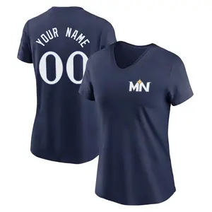 Women's Custom Minnesota Twins Custom Navy 2024 City Connect Fuse Name & Number V-Neck T-Shirt
