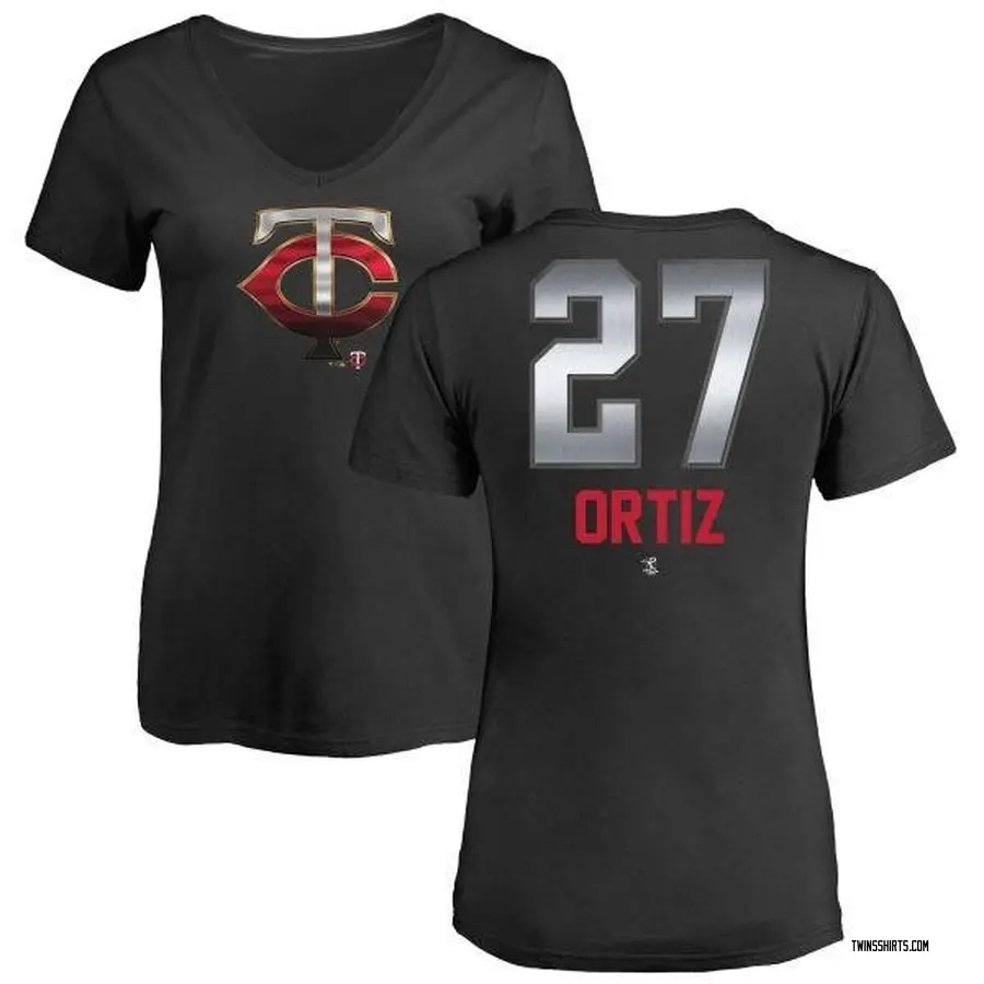 Women's David Ortiz Minnesota Twins Midnight Mascot V-Neck T-Shirt - Black
