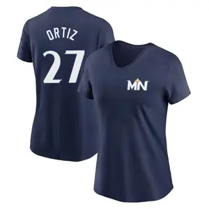 Women's David Ortiz Minnesota Twins Navy 2024 City Connect Fuse Name & Number V-Neck T-Shirt