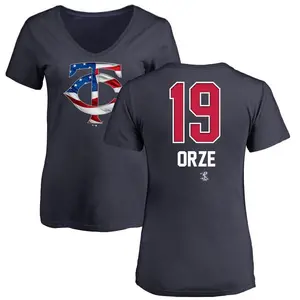 Women's Eric Orze Minnesota Twins Name and Number Banner Wave V-Neck T-Shirt - Navy