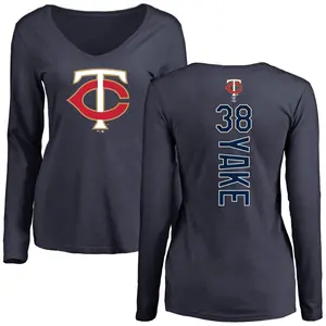 Women's Ernie Yake Minnesota Twins Backer Slim Fit Long Sleeve T-Shirt - Navy