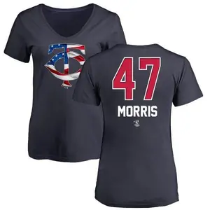 Women's Jack Morris Minnesota Twins Name and Number Banner Wave V-Neck T-Shirt - Navy