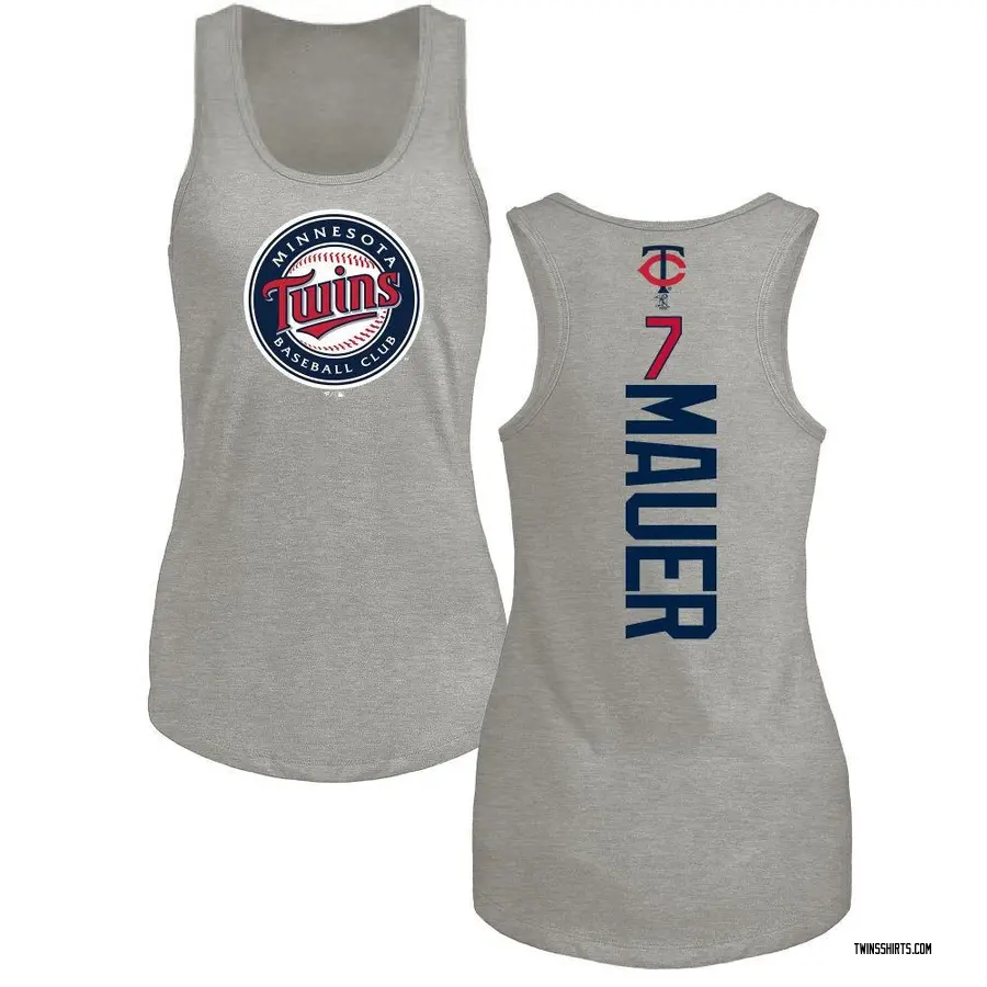 Women's Joe Mauer Minnesota Twins Backer Tri-Blend Tank Top - Ash