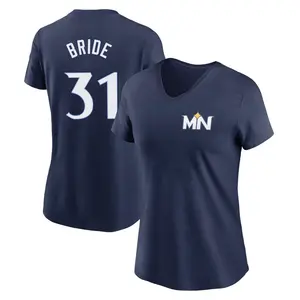 Women's Jonah Bride Minnesota Twins Navy 2024 City Connect Fuse Name & Number V-Neck T-Shirt