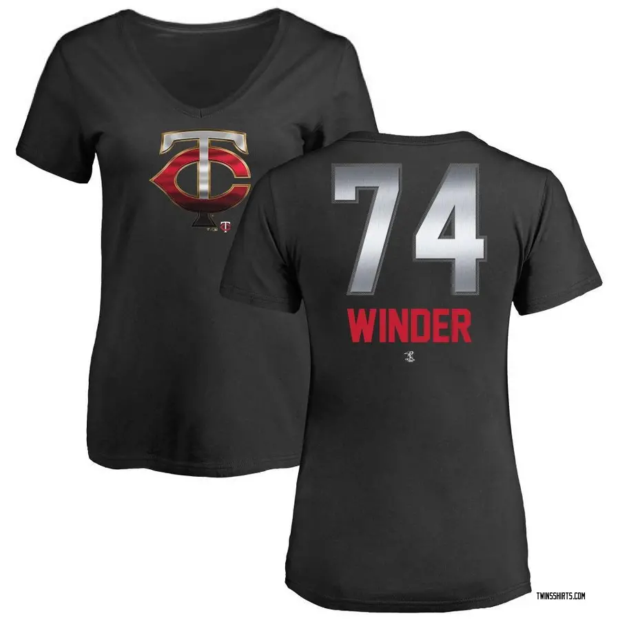 Women's Josh Winder Minnesota Twins Midnight Mascot V-Neck T-Shirt - Black