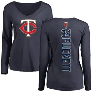 Women's Kirby Puckett Minnesota Twins Backer Slim Fit Long Sleeve T-Shirt - Navy