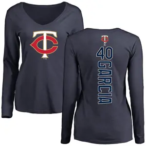 Women's Luis Garcia Minnesota Twins Backer Slim Fit Long Sleeve T-Shirt - Navy