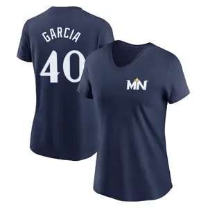 Women's Luis Garcia Minnesota Twins Navy 2024 City Connect Fuse Name & Number V-Neck T-Shirt
