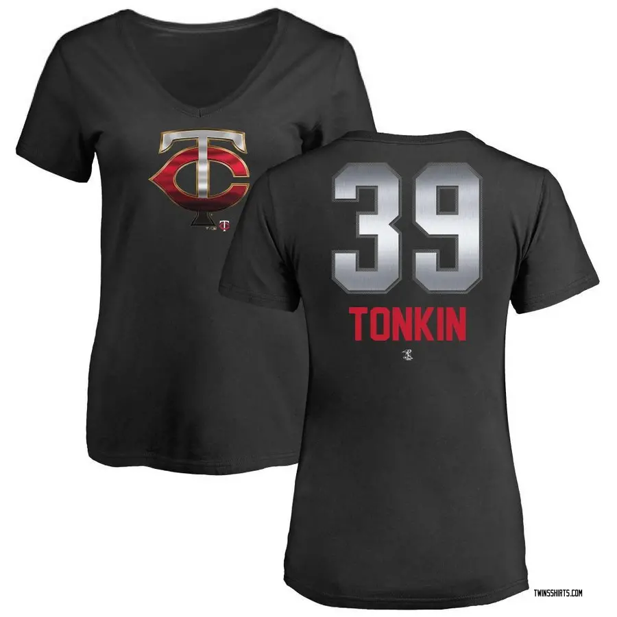 Women's Michael Tonkin Minnesota Twins Midnight Mascot V-Neck T-Shirt - Black