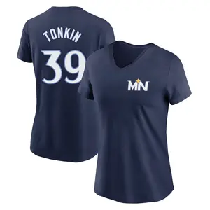 Women's Michael Tonkin Minnesota Twins Navy 2024 City Connect Fuse Name & Number V-Neck T-Shirt