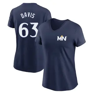 Women's Noah Davis Minnesota Twins Navy 2024 City Connect Fuse Name & Number V-Neck T-Shirt
