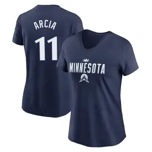 Women's Orlando Arcia Minnesota Twins Navy 2024 City Connect Graphic Name & Number V-Neck T-Shirt