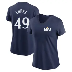 Women's Pablo Lopez Minnesota Twins Navy 2024 City Connect Fuse Name & Number V-Neck T-Shirt