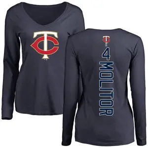 Women's Paul Molitor Minnesota Twins Backer Slim Fit Long Sleeve T-Shirt - Navy