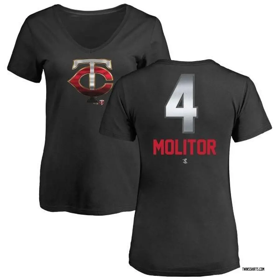 Women's Paul Molitor Minnesota Twins Midnight Mascot V-Neck T-Shirt - Black