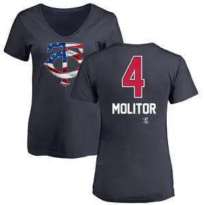 Women's Paul Molitor Minnesota Twins Name and Number Banner Wave V-Neck T-Shirt - Navy