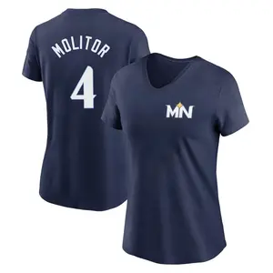 Women's Paul Molitor Minnesota Twins Navy 2024 City Connect Fuse Name & Number V-Neck T-Shirt