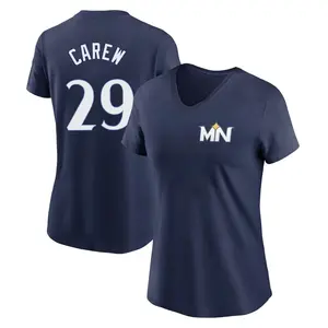 Women's Rod Carew Minnesota Twins Navy 2024 City Connect Fuse Name & Number V-Neck T-Shirt