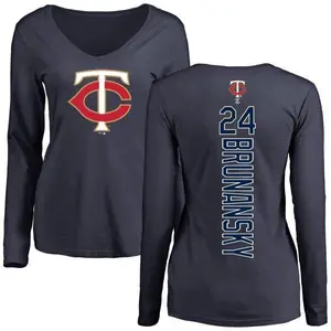 Women's Tom Brunansky Minnesota Twins Backer Slim Fit Long Sleeve T-Shirt - Navy