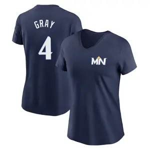 Women's Tristan Gray Minnesota Twins Navy 2024 City Connect Fuse Name & Number V-Neck T-Shirt